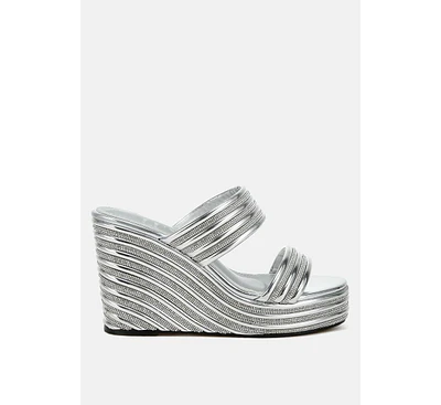 London Rag Benched Metallic Faux Leather Wedge Sandals