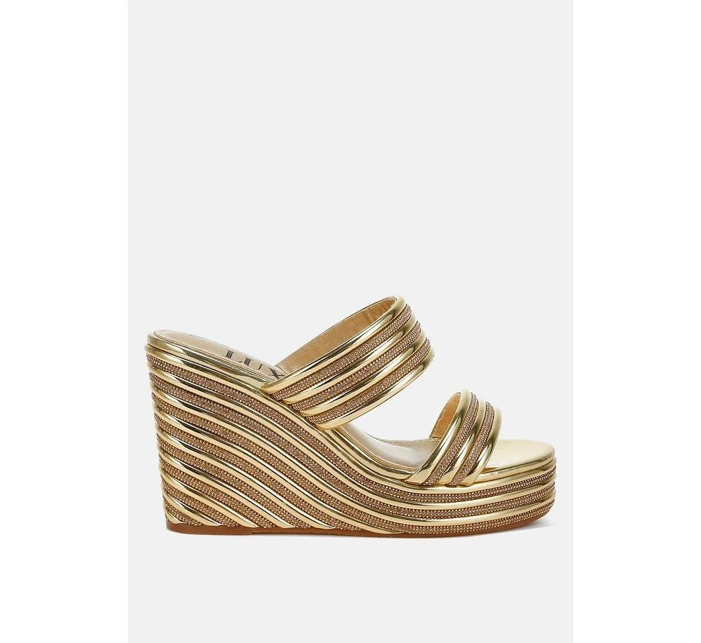 London Rag Benched Metallic Faux Leather Wedge Sandals