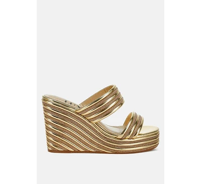 London Rag Benched Metallic Faux Leather Wedge Sandals