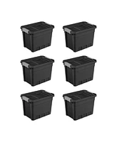 Sterilite 7.5 Gal Rugged Industrial Storage Totes w/ Latch Lids, Black (6 Pack)