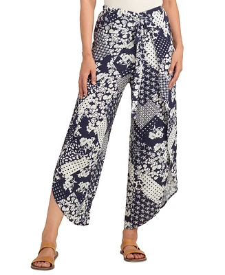 Bcx Juniors' Dolphin-Hem Mixed-Print Drawstring Pants