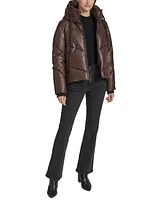 Andrew Marc Sport Women's Faux-Leather Hooded Puffer Jacket