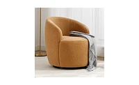 Slickblue Teddy Fabric Swivel Accent Armchair Barrel Chair with Black Powder Coated Metal Ring