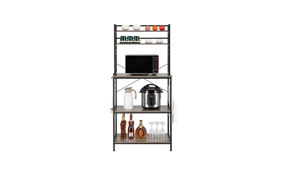 Slickblue 5-Tier Kitchen Bakers Rack with 10 S-Shaped Hooks – Rustic Gray