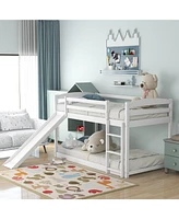 Slickblue Twin over Twin Bunk Bed with Convertible Slide and Ladder , White