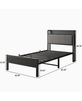 Slickblue Twin Size Bed Frame with Storage Headboard and Built-in Charging Station
