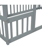 Slickblue Twin Wood House-Shaped Floor Bed in Grey – Features Fence and Guardrails for Safe and Cozy Sleeping Spaces for Kids