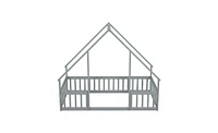 Slickblue Twin Wood House-Shaped Floor Bed in Grey – Features Fence and Guardrails for Safe and Cozy Sleeping Spaces for Kids