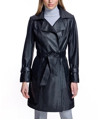 Julia & Stella by Maximilian Women's Belted Leather Coat