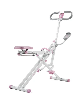 Sunny Health & Fitness Pink Row-n-Ride Plus, Squat Assist Rower for Glutes and Full Body Workout, 330 Lb Capacity and Free Access to SunnyFit App