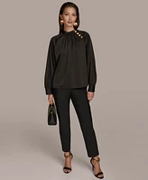 Donna Karan New York Women's High Neck Button-Trim Blouse