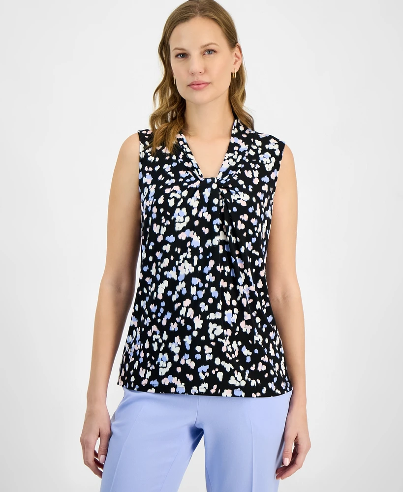 Kasper Women's Sleeveless Printed Knot-Front Blouse, Petite & Regular Sizes