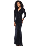 Betsy & Adam Women's Metallic V-Neck Long-Sleeve Gown