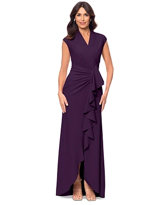 Betsy & Adam Women's Waterfall-Ruffle Gathered-Waist Gown