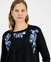 Kasper Women's Open-Front Embroidered Cardigan, Petite & Regular Sizes