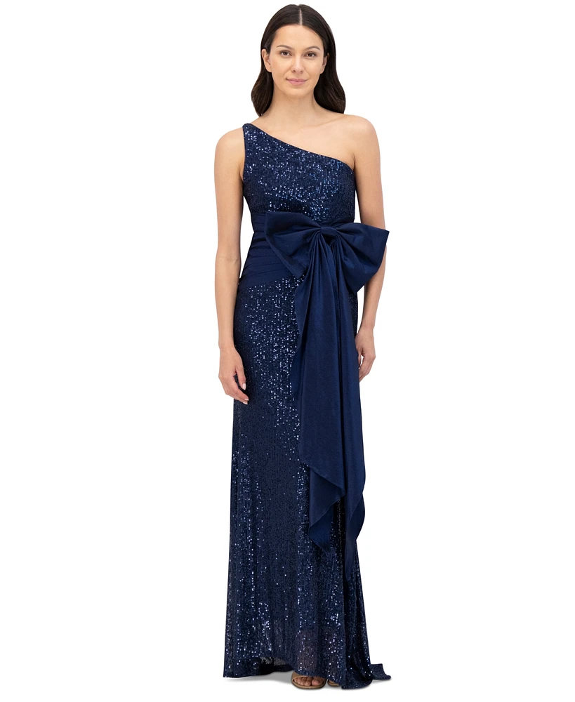 Eliza J Women's One-Shoulder Satin-Bow Sequinned Gown