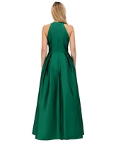 Eliza J Women's Bow-Trim Halter Pleated Taffeta Gown