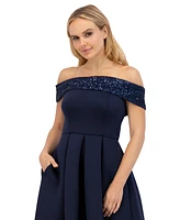 Eliza J Women's Sequin-Trim Off-The-Shoulder Midi Dress