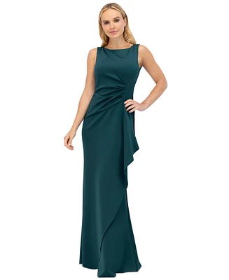 Eliza J Ruched Cascading-Ruffle Gown