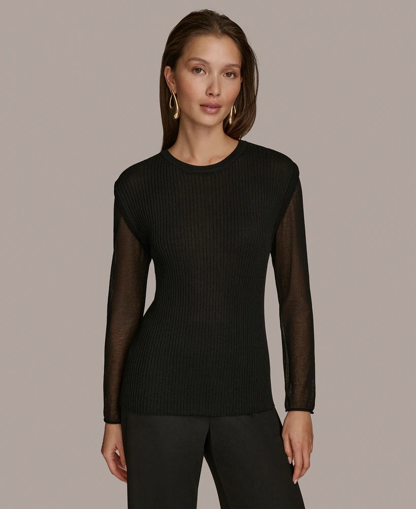 Donna Karan New York Women's Sheer-Sleeve Sweater