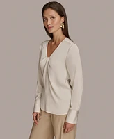 Donna Karan New York Women's Twist Front V-Neck Long-Sleeve Top