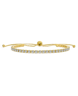 Bling Jewelry Thin Delicate Round Cubic Zirconia Cz Tennis Bracelet Slide Bolo Bracelet For Women Adjustable Sliding Ball Clasp Bracelet Yellow Gold P