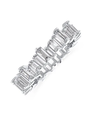 Bling Jewelry Modern Classic Cubic Zirconia Cz Staggered Alternating Zigzag Baguette Eternity Band Ring For Women Gold Plated .925 Sterling Silver