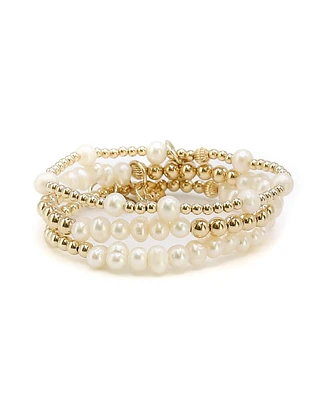 Bowood Lane Non-Tarnishing Gold Filled Balls and Freshwater Pearl Bracelet Stack