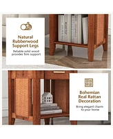 Gymax Boho Style Nightstand 3-Tier Sofa Side End Table w/ Drawer & Shelf Walnut
