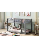 Slickblue Twin over Floor Bunk Bed with Ladder – Space-Saving Design for Kids' Bedrooms, Ensuring Safe Access and Playful Fun