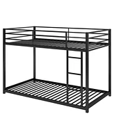 Slickblue Twin over Twin Metal Bunk Bed, Low Bunk Bed with Ladder, Black