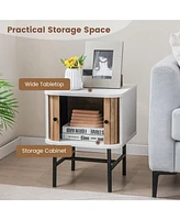 Gymax Set of 2 Nightstand Compact Modern End Side Table w/ Sliding Doors