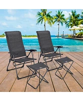 Sugift 4 Pieces Patio Adjustable Back Folding Dining Chair Ottoman Set