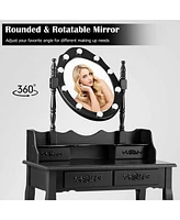 Sugift Makeup Vanity Dressing Table Set with Dimmable Bulbs Cushioned Stool