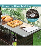 Sugift 3 Pieces Outdoor Wicker Bar Set with 3 Rows Stemware Racks