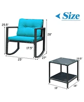 Sugift 3 Pieces Cushioned Patio Rattan Set with Rocking Chair and Table