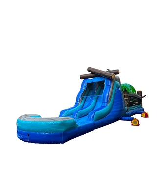 Xjump Commercial Grade 45' Tropical Wet/Dry Obstacle with dual lane slide and deep pool