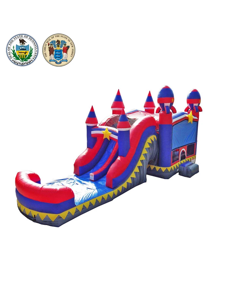 JumpOrange Commercial Grade Inflatable Rocket Titan Dual Lane Bounce House with Slide Combo and Blower, Party Combo Moonwalk, 100% Pvc Vinyl