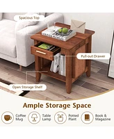 Gymax 2PCS Boho Style Nightstand 3-Tier Sofa Side End Table w/ Drawer & Shelf Walnut