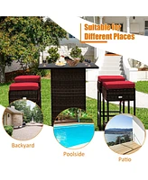 Skonyon 5 Pieces Patio Rattan Bar Furniture Set with Cushions and Hidden Storage Shelf