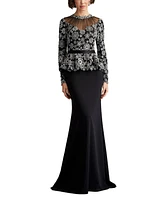 Tadashi Shoji Women's Lata Embroidered Belted Peplum Gown