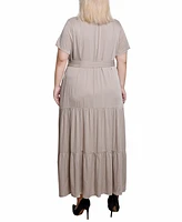 Ny Collection Plus Size Short Sleeve Midi Twill Dress