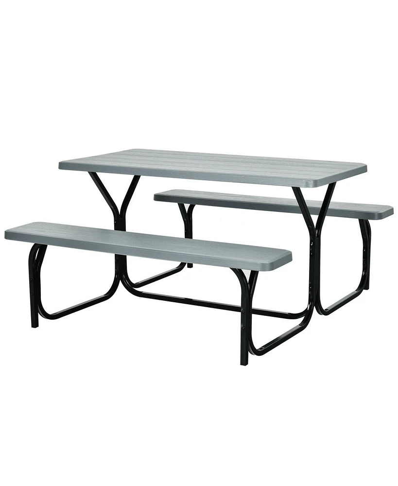 Sugift Outdoor Picnic Table Bench Set with Metal Base