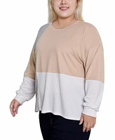 Ny Collection Plus Long Sleeve Color Blocked Pullover Top