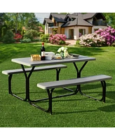 Sugift Outdoor Picnic Table Bench Set with Metal Base