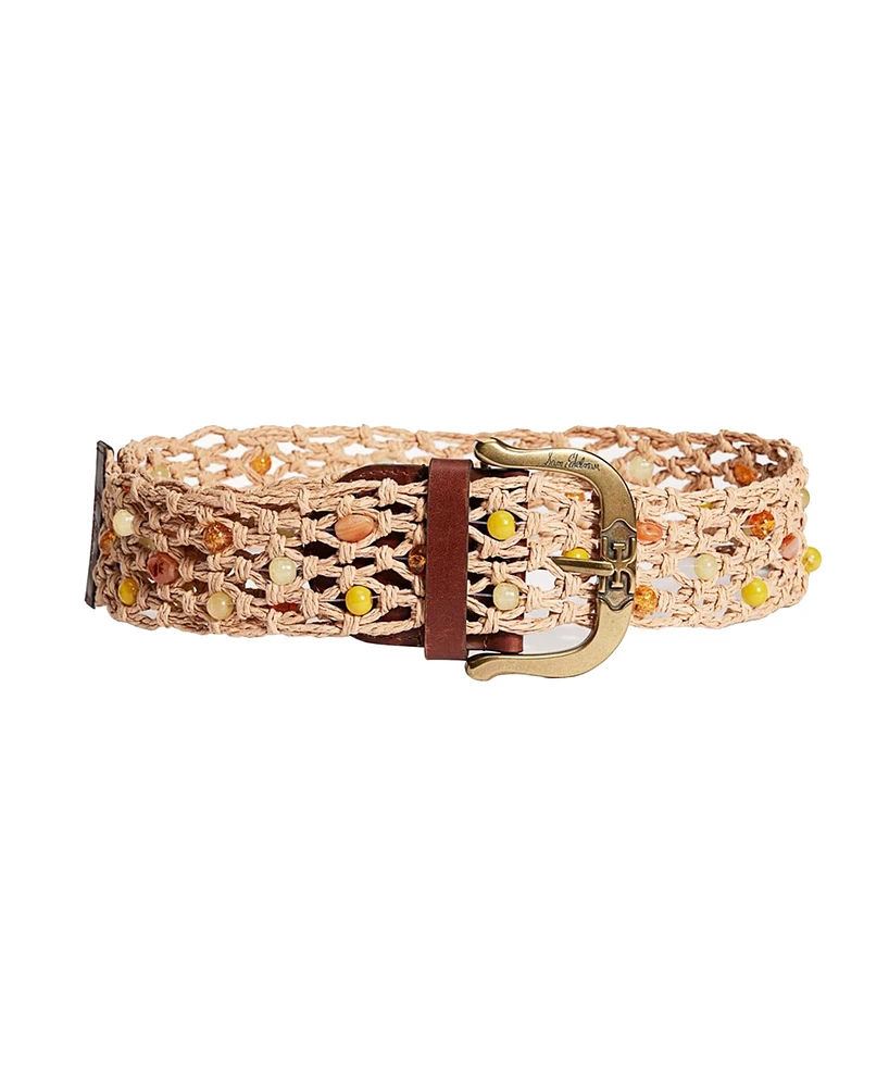 Sam Edelman Women's Wide Beaded Macrame Belt