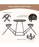 Sugift 3 Pieces Dining Table Set with 2 Foldable Stools for Small Space