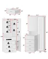Famapy White Makeup Vanity Desk Wood Dressing Table With Sliding Top, Full-Length Mirror, Hidden Shelves, Drawers, Led Lights