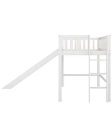 Slickblue Twin Size Low Loft Bed with Ladder and Slide Fun Space-Saving Solution for Kids