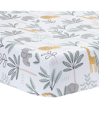 Lambs & Ivy Jungle Adventure 100% Cotton Baby/Toddler Fitted Crib Sheet - White